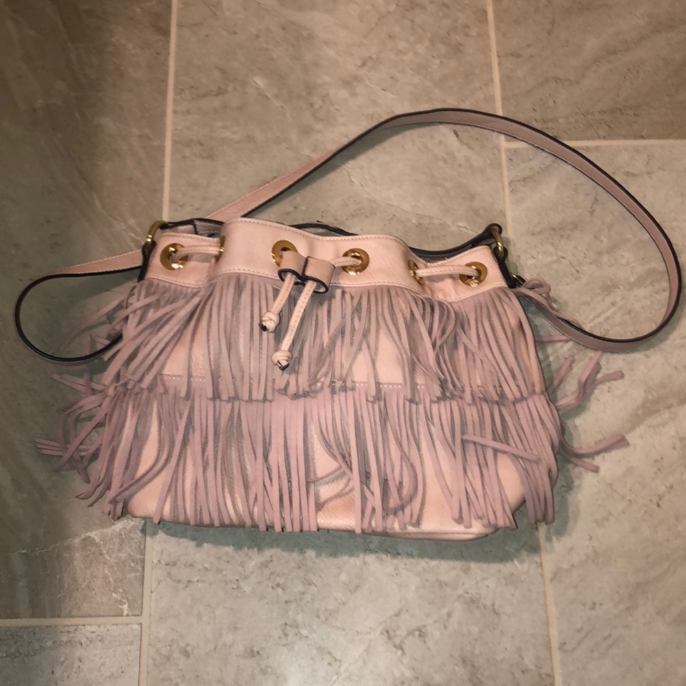 Pink fringe crossbody